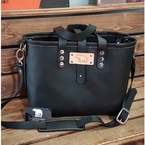 Handmade Black Leather Tote Purse Crossbody Bag